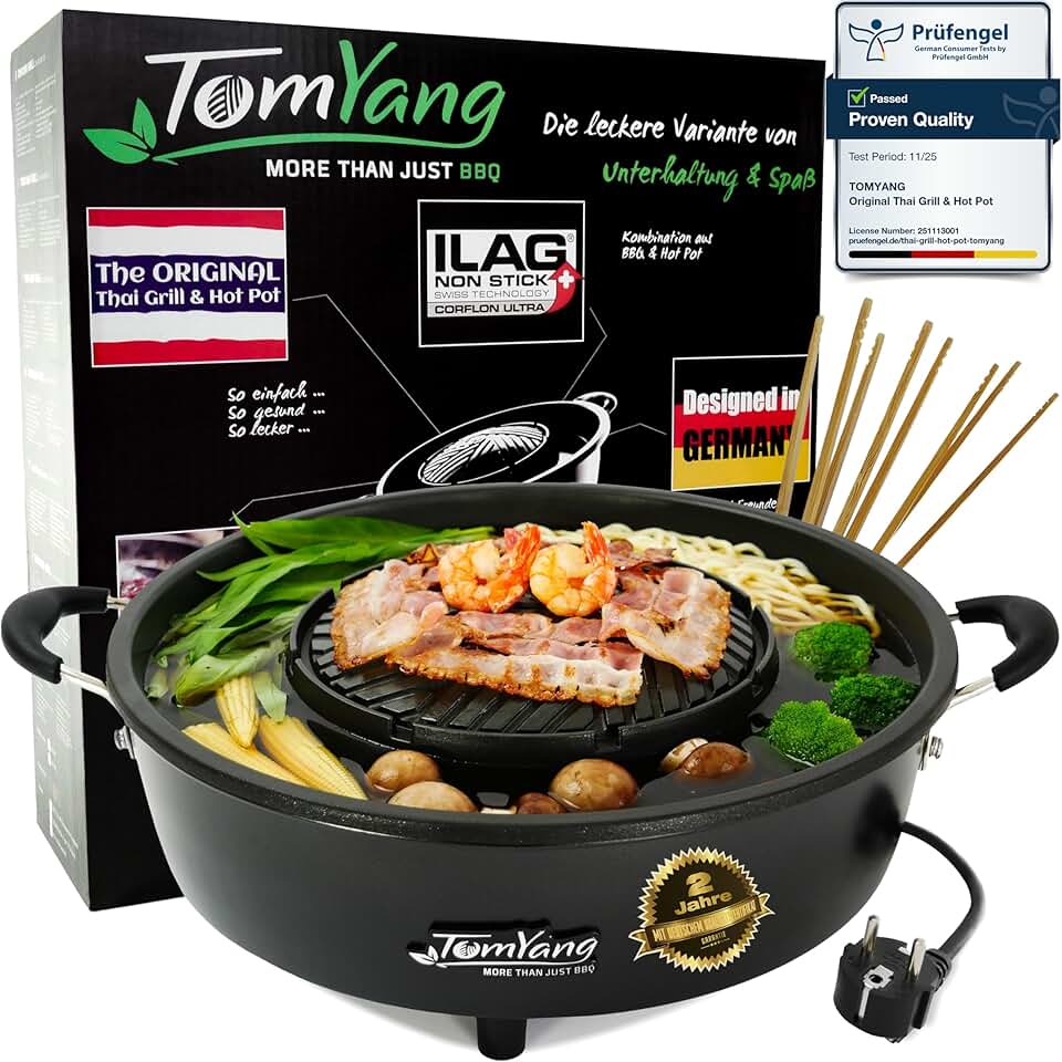 etevert - Hot Pot BBQ électrique - revêtement suisse, design allemand, vidéos recettes, barbecue de table