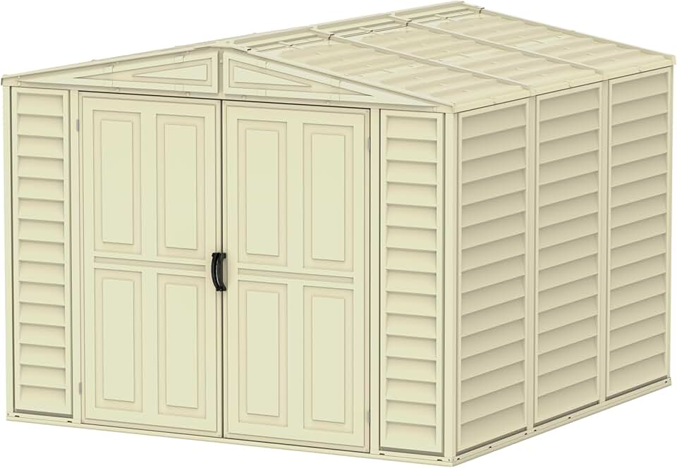 etevert etevert 8 x 8 (5.75 m²) Abri de jardin en plastique avec kit de fondation en métal, structure de toit en métal robuste, abri en vinyle sans entretien - Ivoire