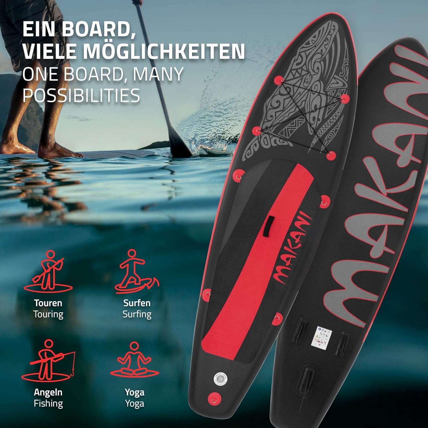 etevert - Stand Up Paddle Board - 305/308/320/380 cm - PVC, 120/150 kg, 10/15 cm d'épaisseur