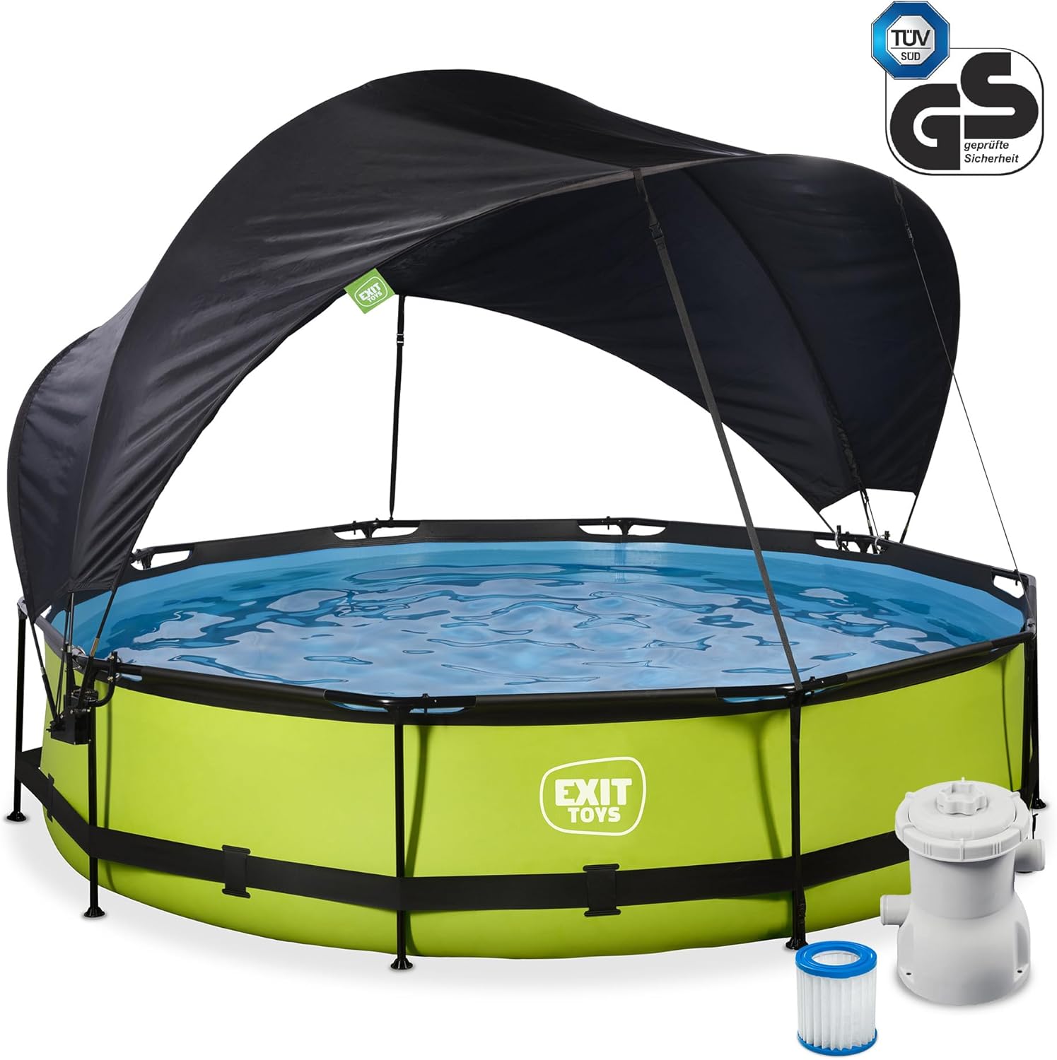 etevert Piscine Lime avec Voile d'Ombrage - ø360x76cm - Piscine Hors Sol Ronde avec Pompe Filtrante à Cartouche - Protection Optimale Contre Les Rayons UV - Entrée Basse - Design Unique - Vert