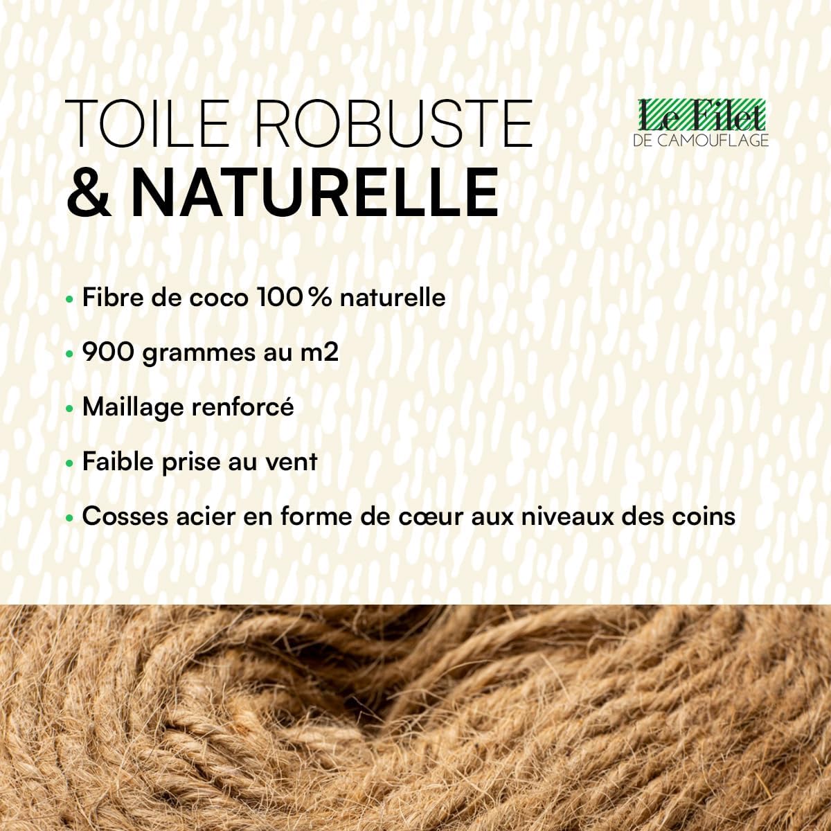Toile d'ombrage rectangulaire fibre coco 3x7m écologique solaire