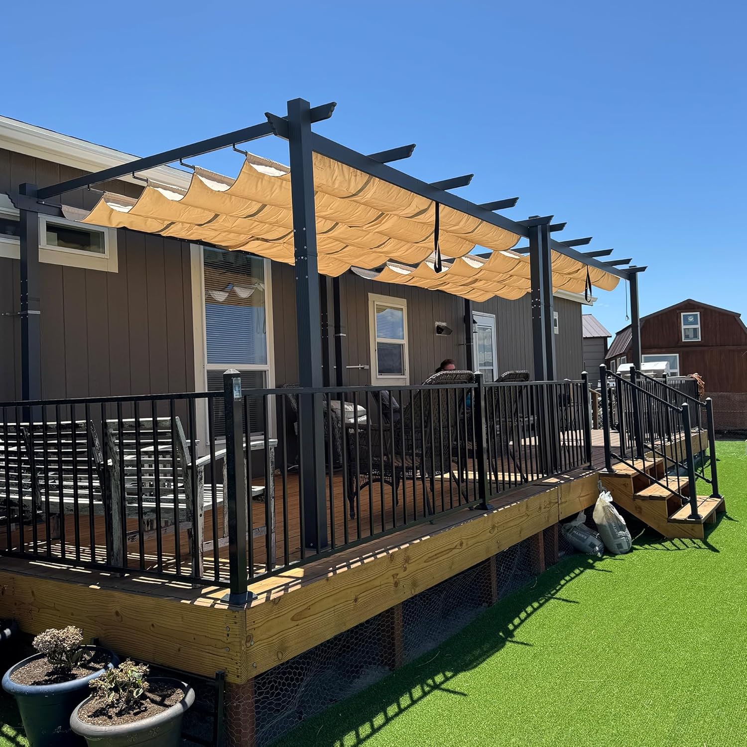 etevert - Pergola Aluminium - 4x3m - Toit coulissant, tissu kaki