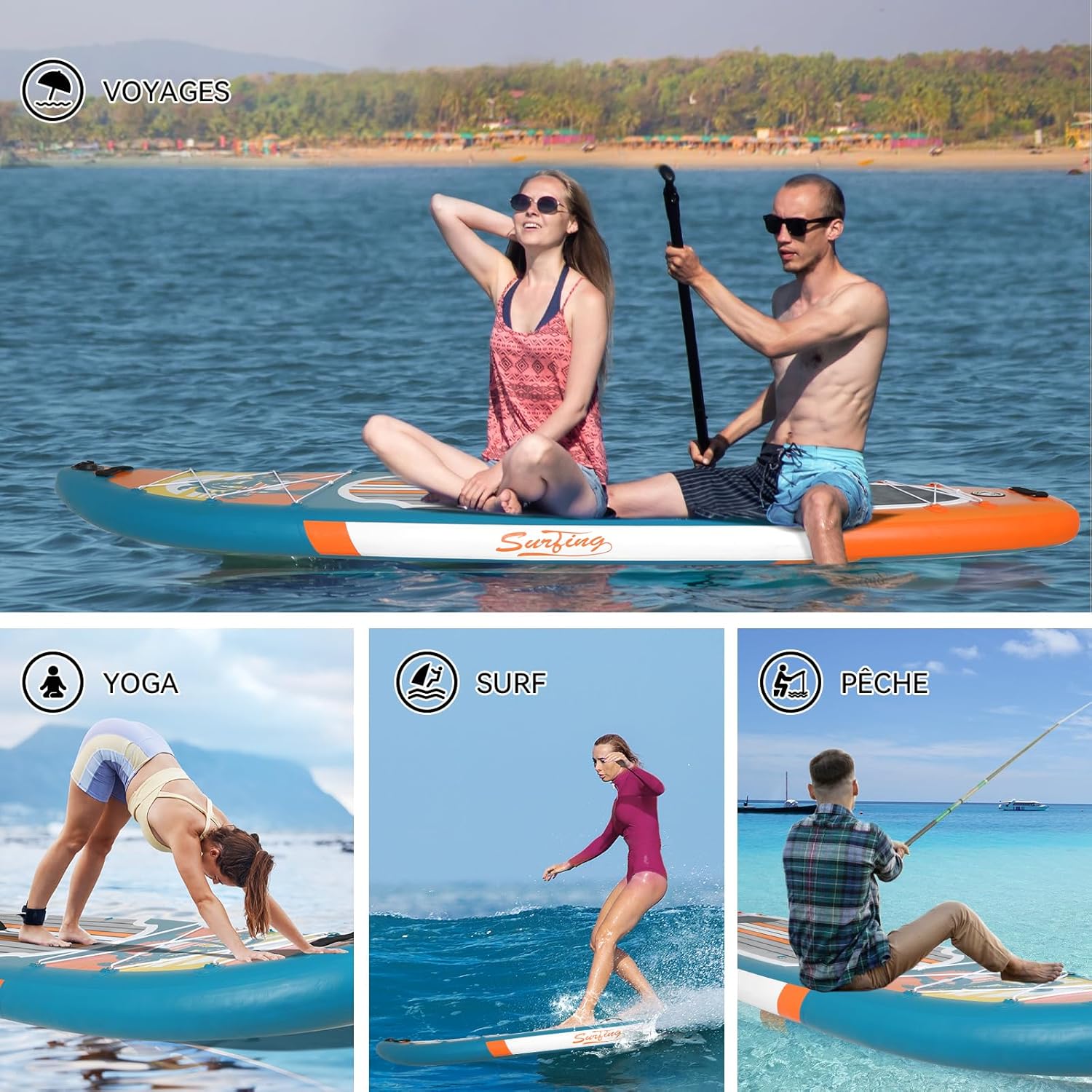 etevert - Paddle gonflable adulte - 320/335cm - 2 personnes, siège kayak, pagaie alu, caméra, pompe, 150kg