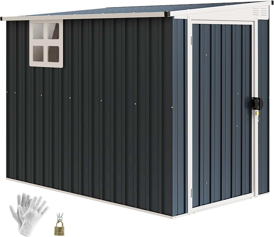 etevert - abri de jardin métal - 128x231x181cm - toit pente, fenêtre, porte verrouillable