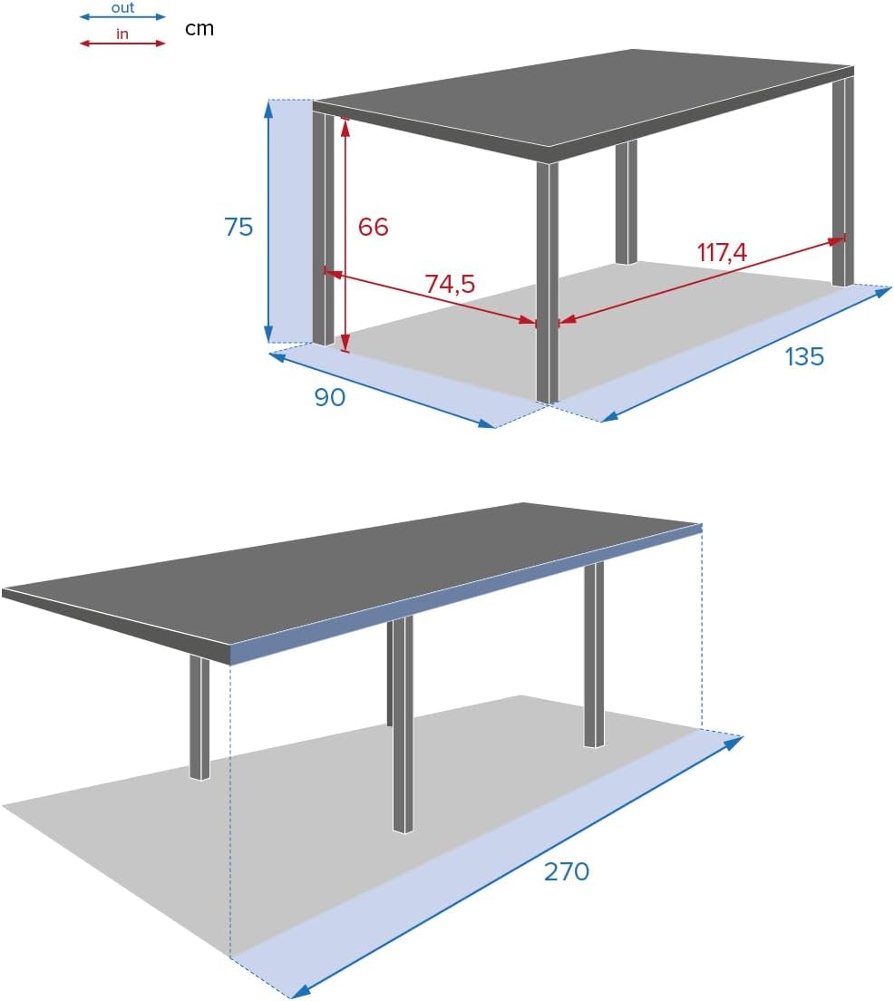 etevert - Piazza Extensible - 220/320x100cm - 10 places, aluminium epoxy