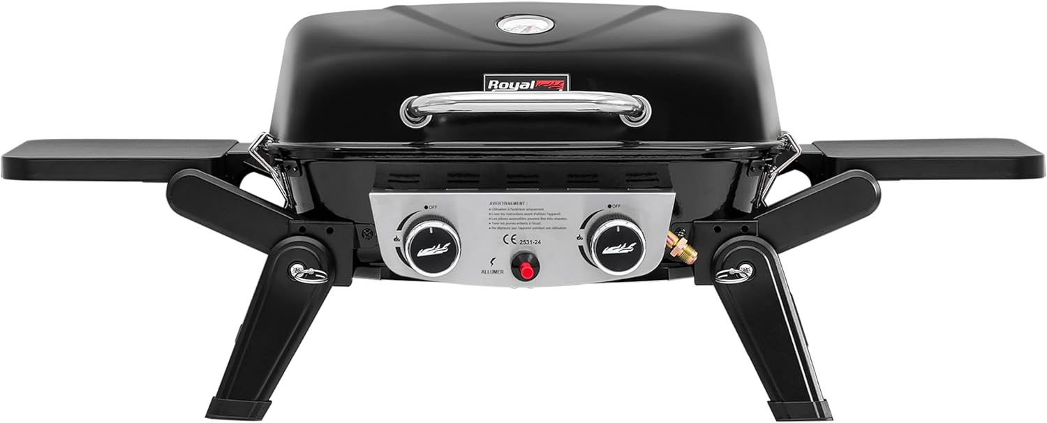 etevert - Barbecue Gaz 2 brûleurs - 48x37 cm - tables pliables, 5kW