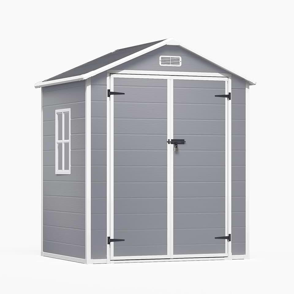 etevert - Abri de Jardin en Résine - 173x125x210 cm - Ventilation, base renforcée, fenêtres, verrou - Gris