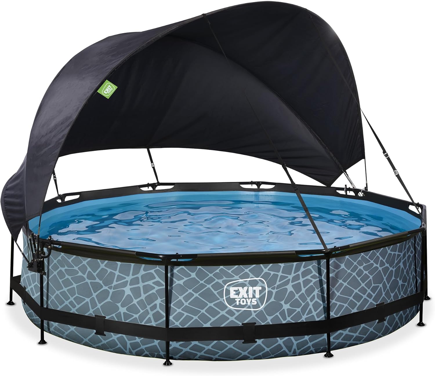 etevert Piscine Stone avec Voile d'Ombrage - ø360x76cm - Piscine Hors Sol Ronde avec Pompe Filtrante à Cartouche - Protection Optimale Contre Les Rayons UV - Entrée Basse - Design Unique - Gris