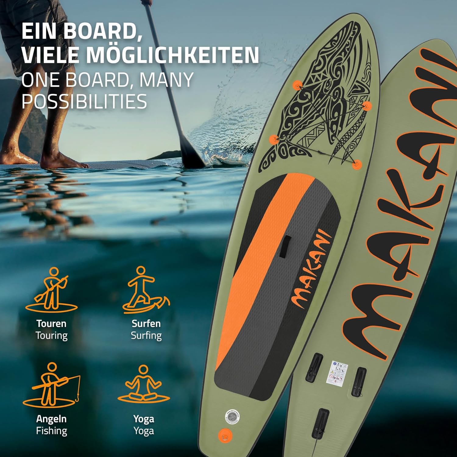 etevert - Stand Up Paddle Série - 305/308/320/380 cm - PVC, 120/150 kg, épaisseur 10/15 cm, sac, pompe
