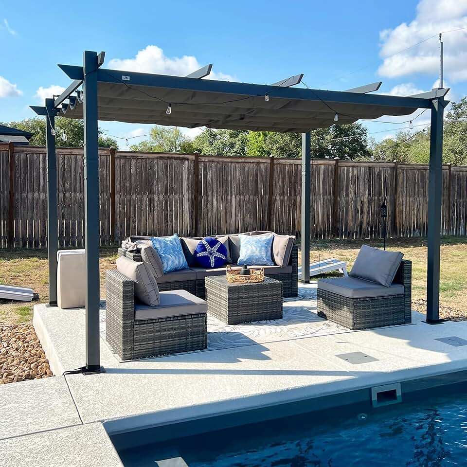 etevert - Pergola aluminium série - 4x3m - toit rétractable, imperméable, gris