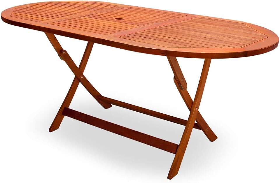 etevert - Table D Extérieur Alabama - ovale 6 pers. - bois d'eucalyptus, pliante, trou pour parasol