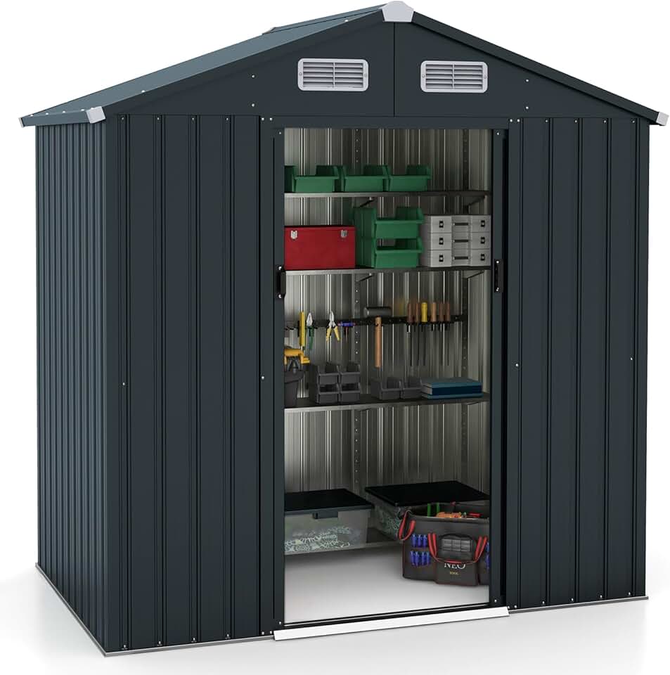 etevert - Abri de Jardin métal 2,2㎡ - portes coulissantes, toit pente