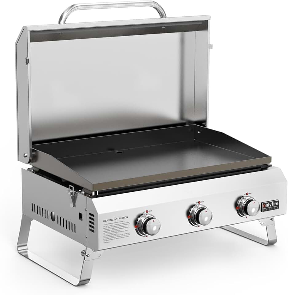etevert - Plancha gaz inox - 57x36cm - 3 brûleurs, 7kW, céramique, pieds pliables