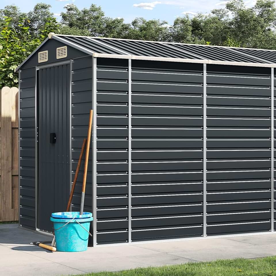 etevert Abri de Jardin Anthracite 191x555x198 cm Acier galvanisé,Abris De Jardin,Abri De Stockage pour Jardin,Abri D'Outils De Jardin