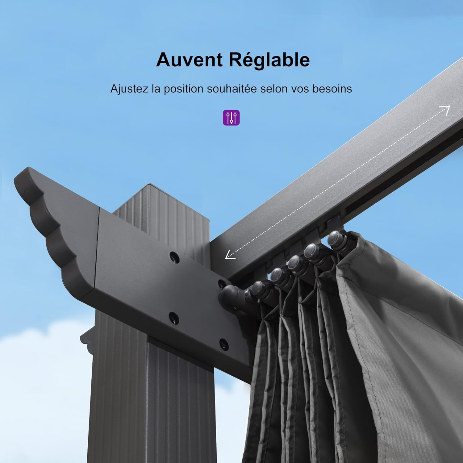 etevert - pergola aluminium série 4x3m rideau toit coulissant gris