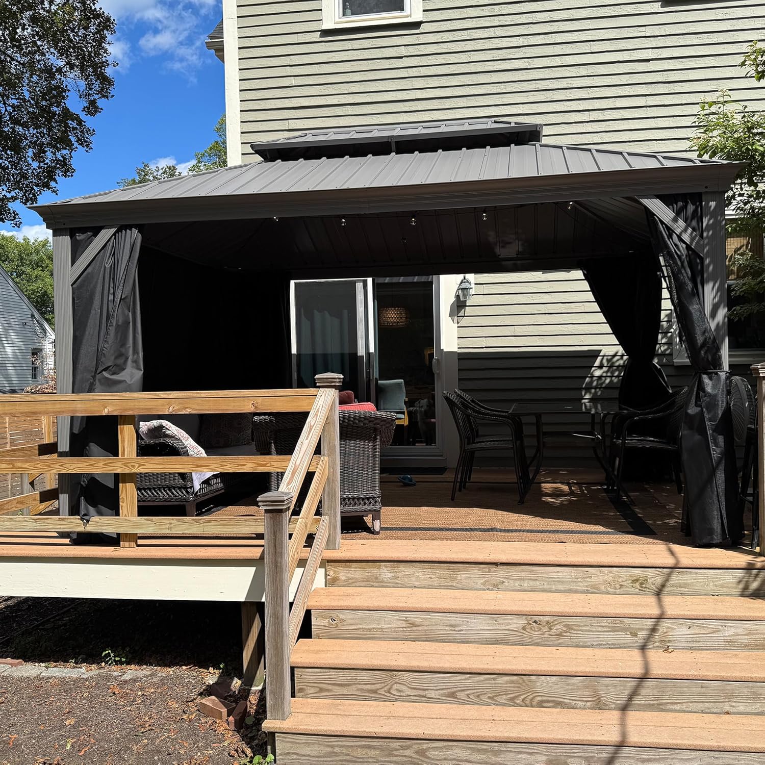 etevert - tonnelle extérieur - 3 x 4,25 m - alu double toit, rideaux, LED