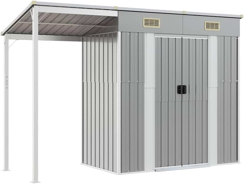 etevert - Abri de jardin toit allongé, 277x107x181 cm, métal, gris clair