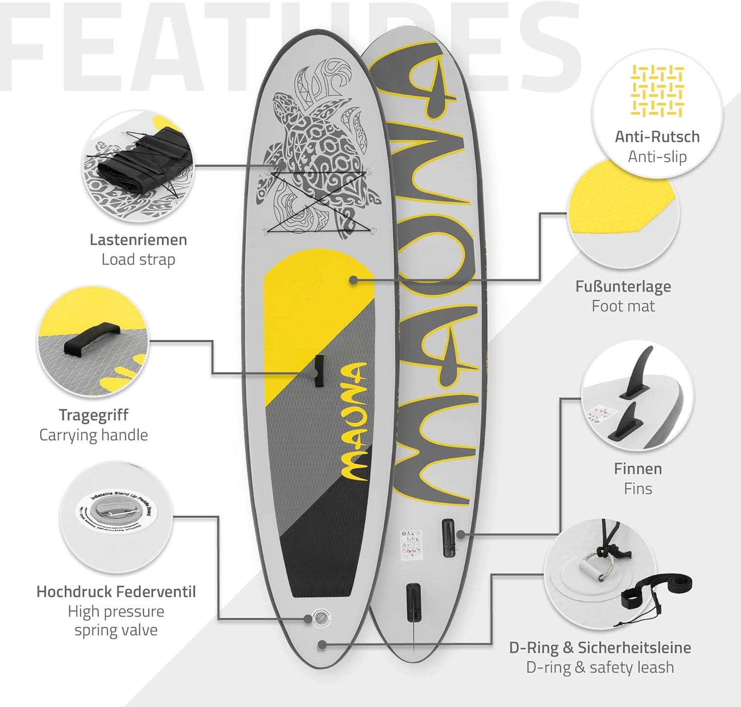 etevert - SUP gonflable série Stand Up - 305/308/320/380 cm - PVC, 120/150 kg, 10/15 cm d'épaisseur