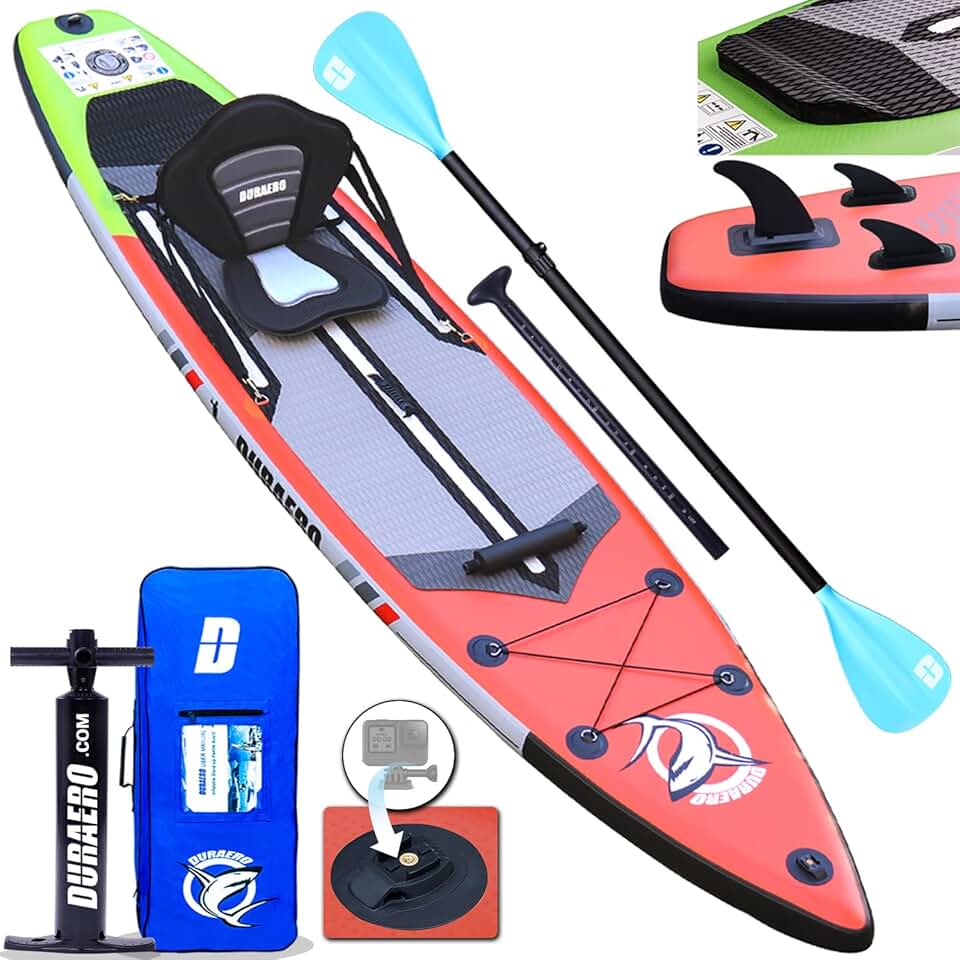 Stand up Paddle Gonflable Planches gonflables, siège Kayak,330 x 76 x 15 cm, jusqu'à 150 kg, Support GO-Pro,Pad intégré, 3 Ailes, Double pagaie réglable, Accessoires complets (Rouge)