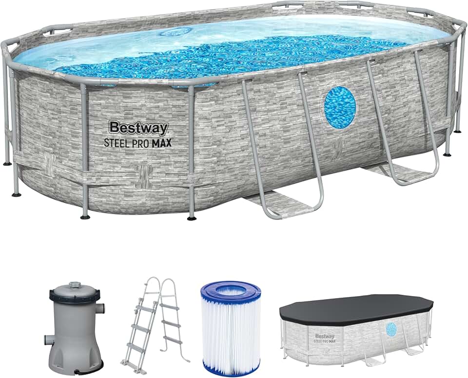 etevert Steel Pro Max Splashview Kit Piscine Hors Sol - 427 cm x 250 cm x 100 cm - Gris
