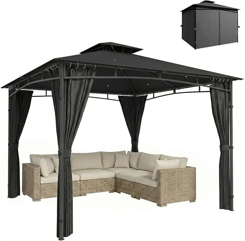 etevert - Pavillon Jardin Série 3x3m, toit rétractable, UV50+, Ø48mm