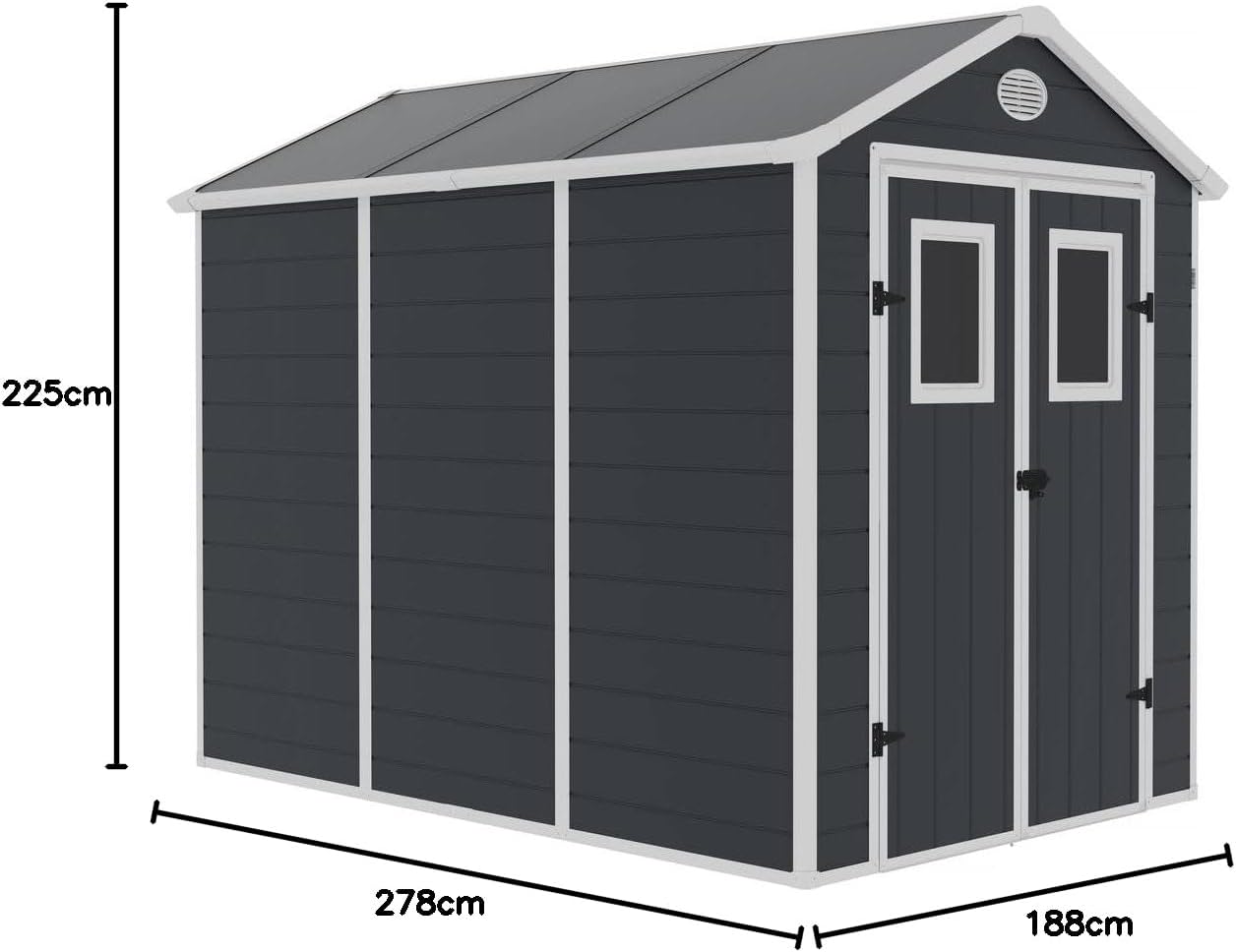 etevert - Abri de Jardin Résine Texas 5.23 m² Anthracite - Ancrages Intérieurs - Antirouille/Anti-UV