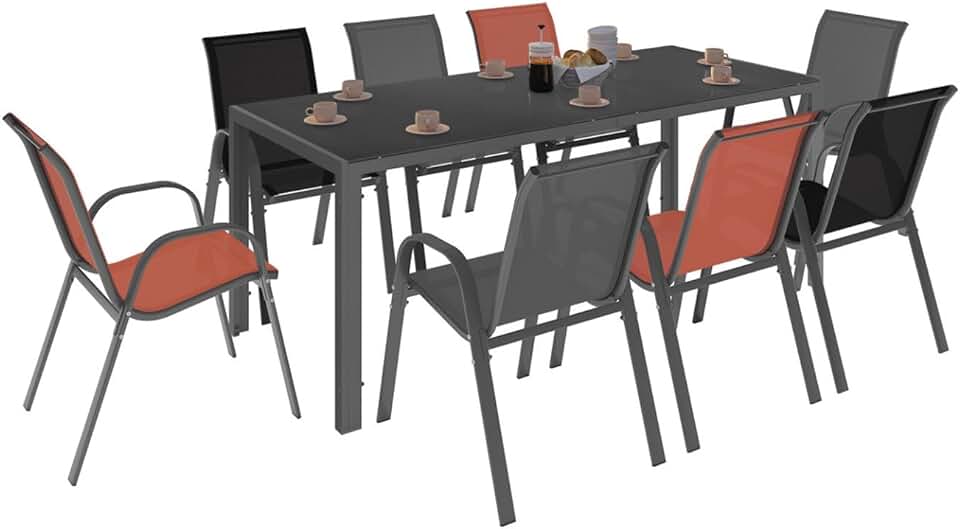 etevert - Salon Madrid - table 190cm, 8 chaises empilables mixte