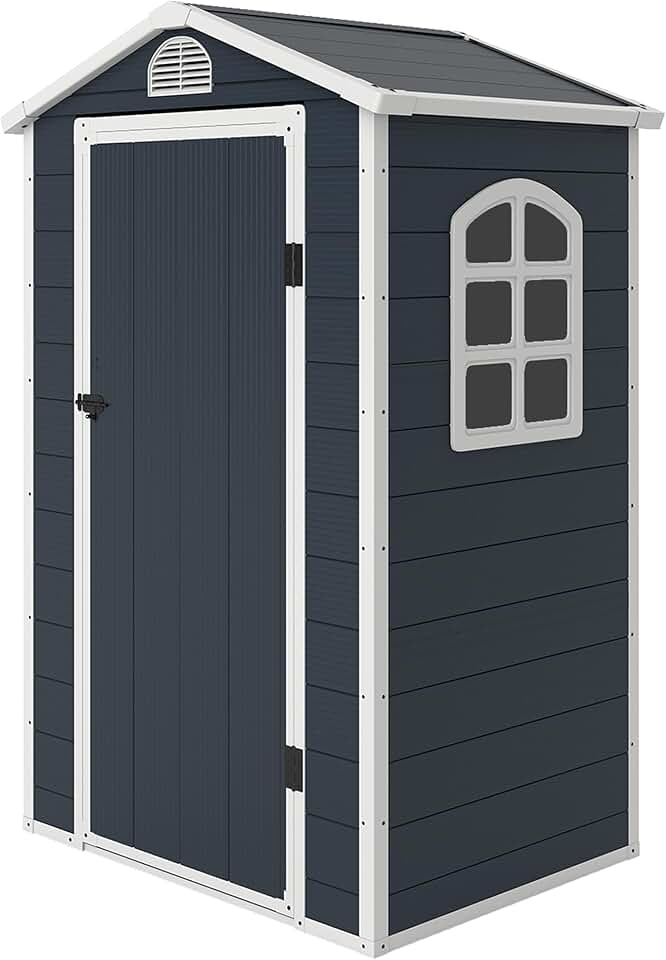 etevert - Abri à outils - 134x104x204 cm - Résine, porte verrouillable, fenêtre, aération