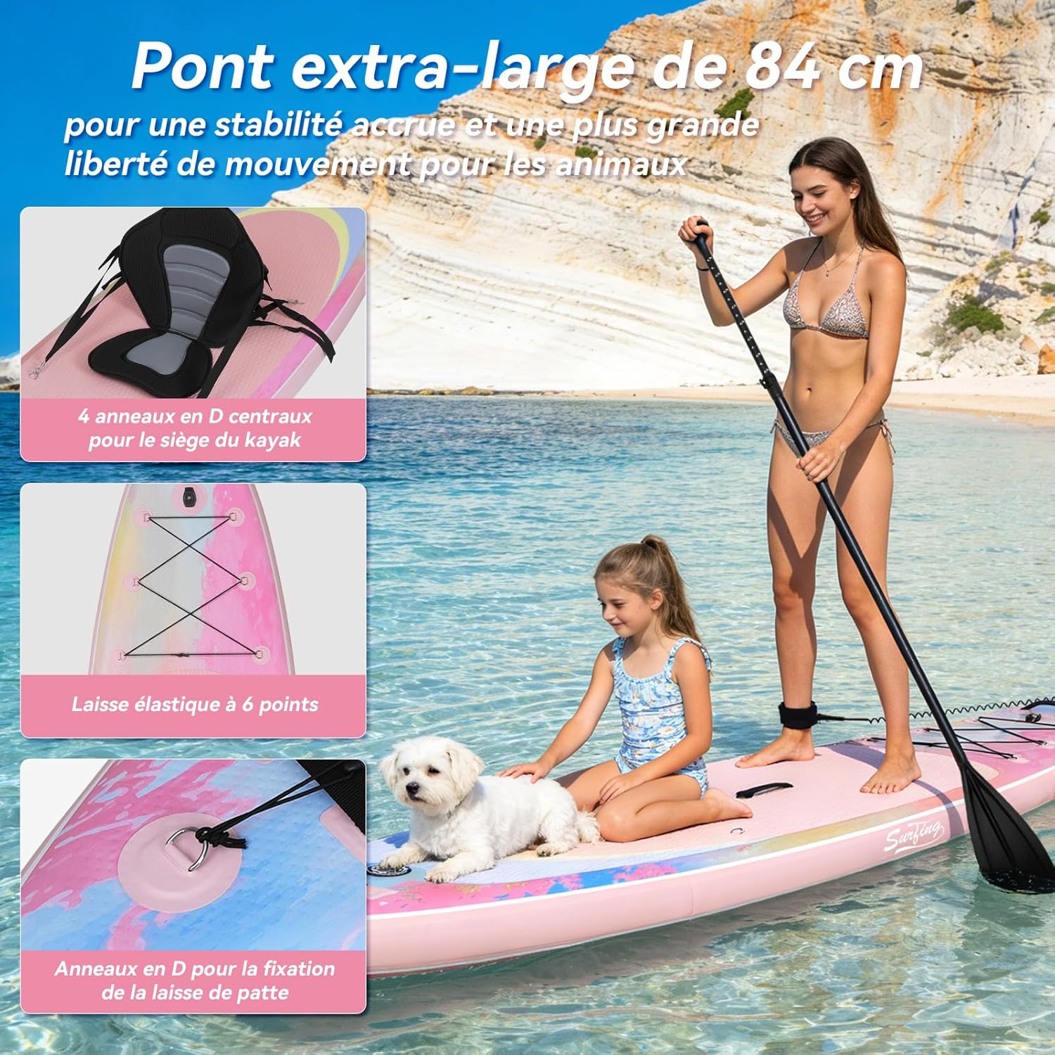 etevert - Paddle Gonflable Série Adulte - 320/335cm - 2 places, siège kayak, pagaie alu, support caméra, pompe, 150kg