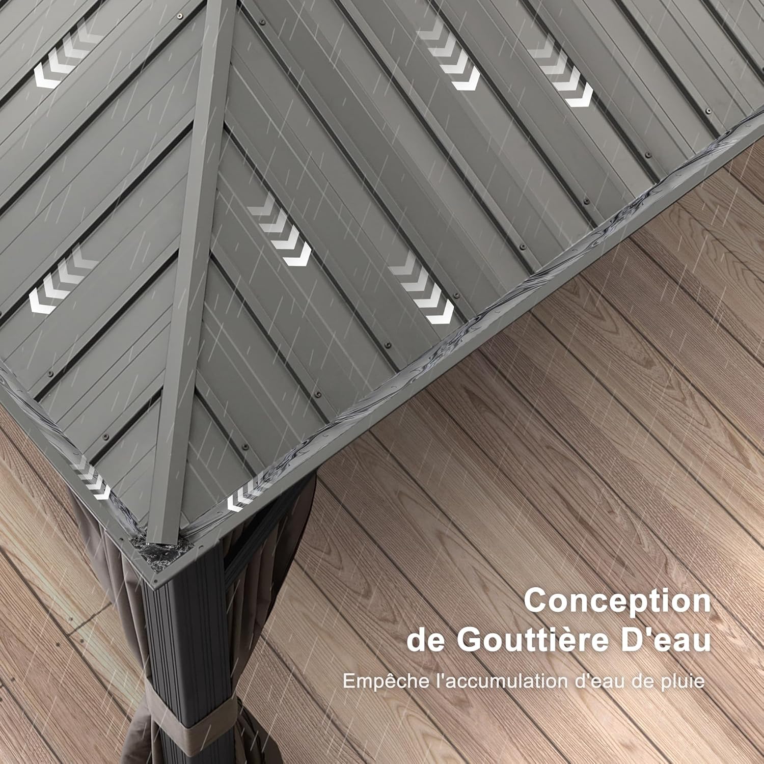 etevert - tonnelle aluminium - 4,25x3,65m - éclairage intégré, rideaux moustiquaires, gouttière, poteaux renforcés
