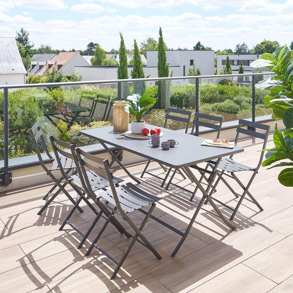 etevert - Greensboro - 150x90 cm - Table pliante acier renforcé 6 places, gris graphite