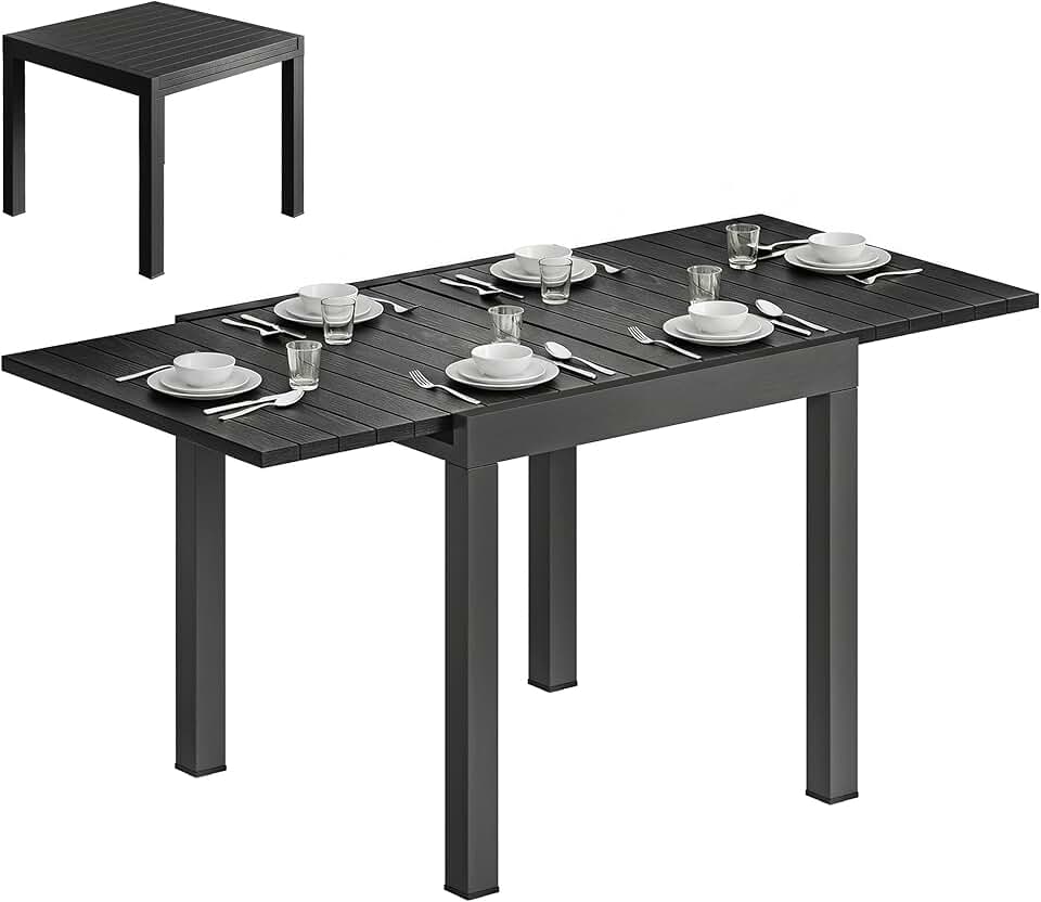 etevert - table extensible - 80-160cm - aluminium effet bois, 4-6 pers.