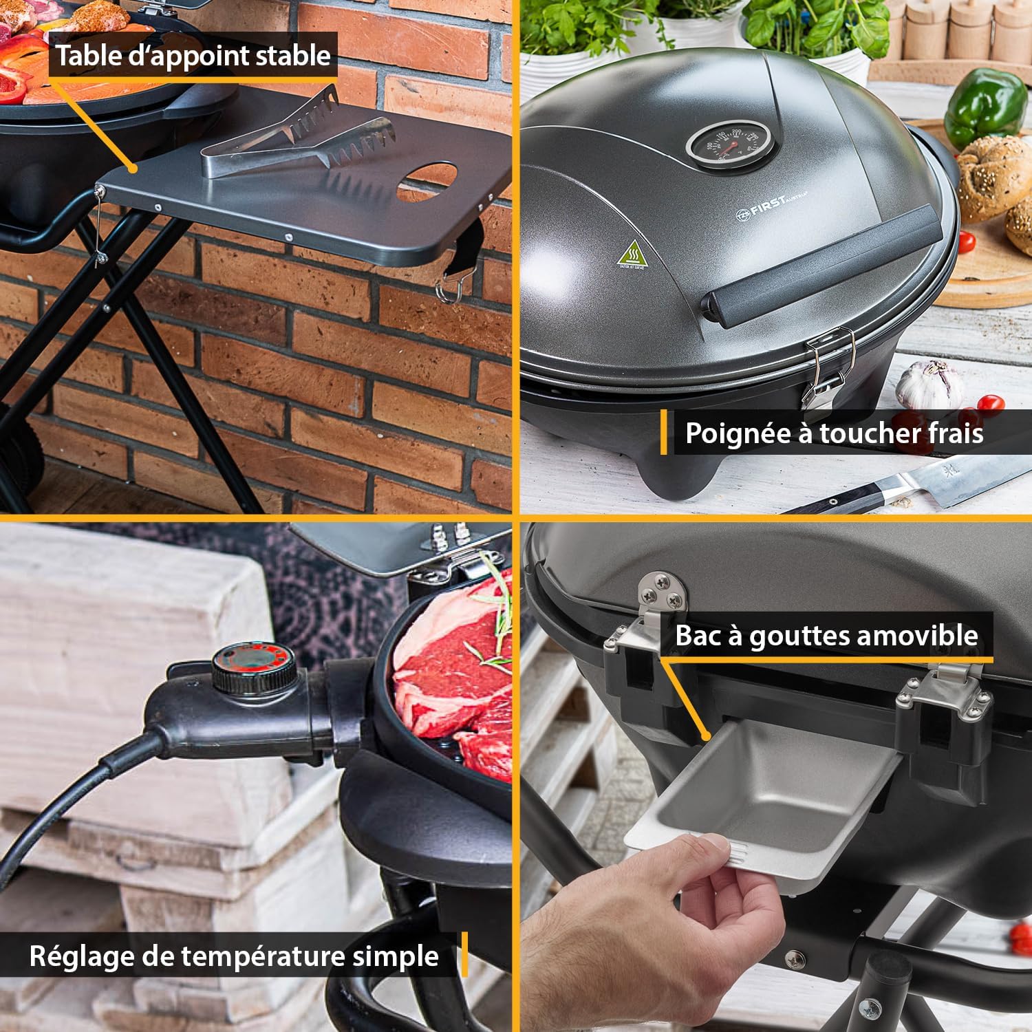 etevert - Barbecue 2-en-1 pliable 2400W, couvercle, chariot, thermomètre - TZSFA5350-6