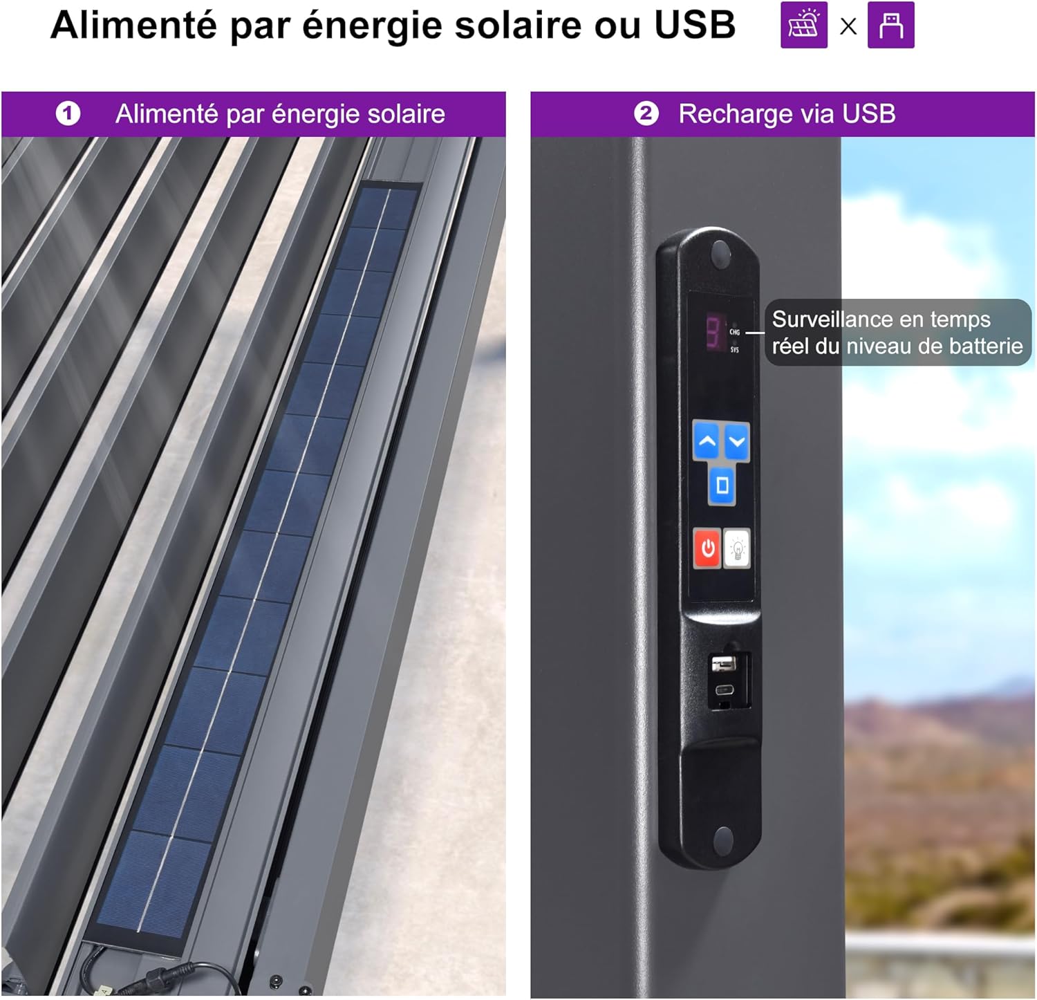 etevert - Pergola bioclimatique - 3,5x5,5m - alu, lames LED, étanche