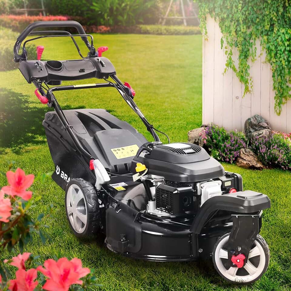 etevert - tondeuse thermique 3 roues - 53cm, 224cc, 7cv, mulching, 4en1, capot acier, guidon réglable - TRIKE