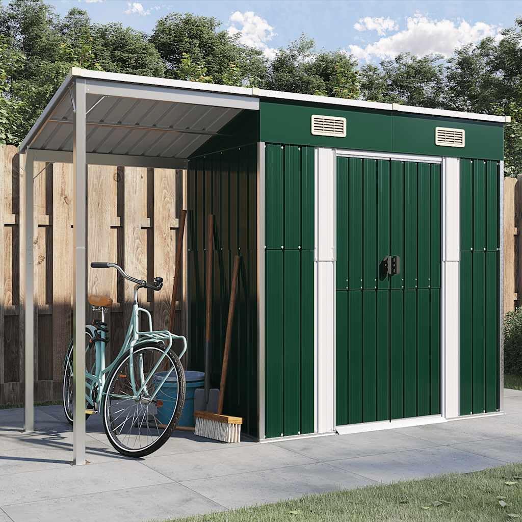etevert Abri de Jardin avec Toit prolongé Vert 277x107x181 cm Acier, Maison & Jardin, Pelouses & Jardins, Vie en extérieur, Structures extérieures, Cabanes & abris de Jardin, Vert, (Poids 41.56KG)