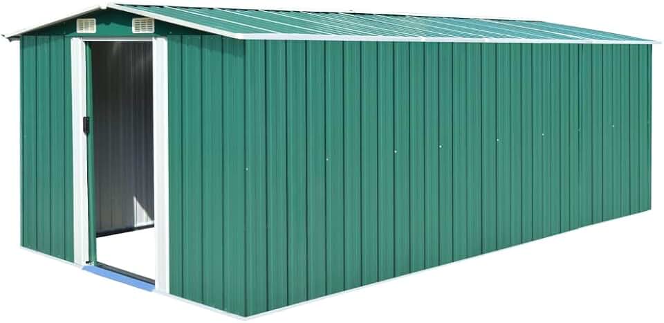 etevert Abri de jardin, abri de jardin extérieur, armoire extérieure, cabane extérieure, armoires terrasse extérieure, en métal vert, 257 x 489 x 181 cm