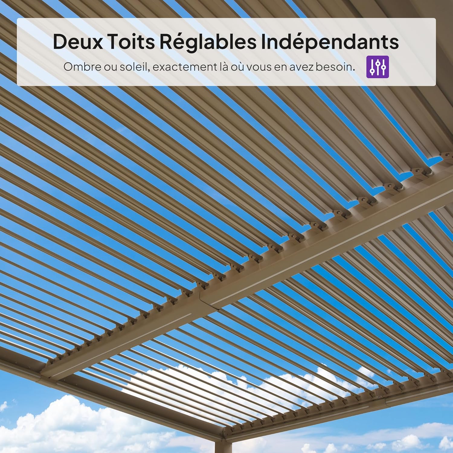 etevert - pergola bioclimatique LED - 3x3,65m - alu, lames orientables, étanche