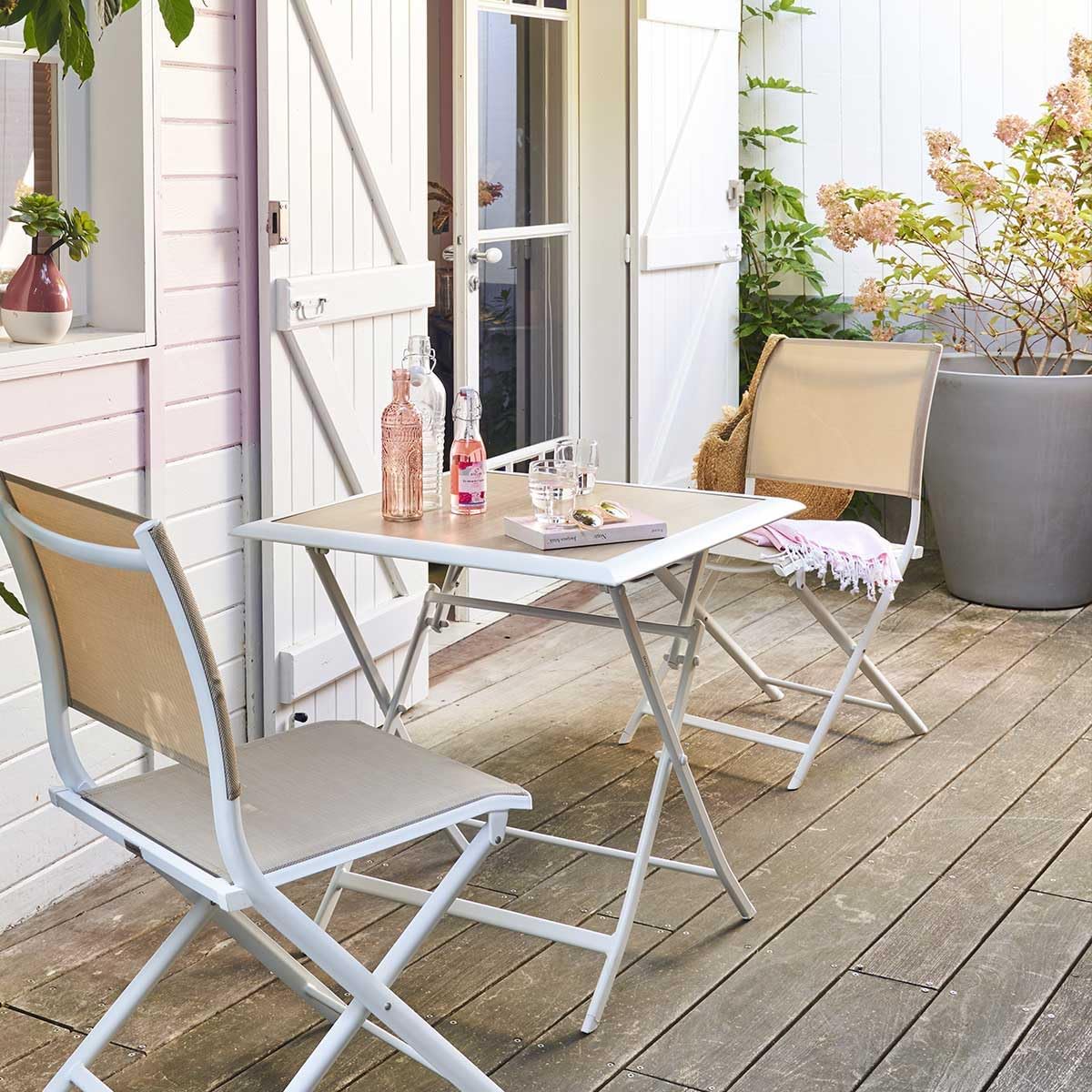 etevert - Azua - 70x70 cm - table pliante 2 places aluminium Blanc