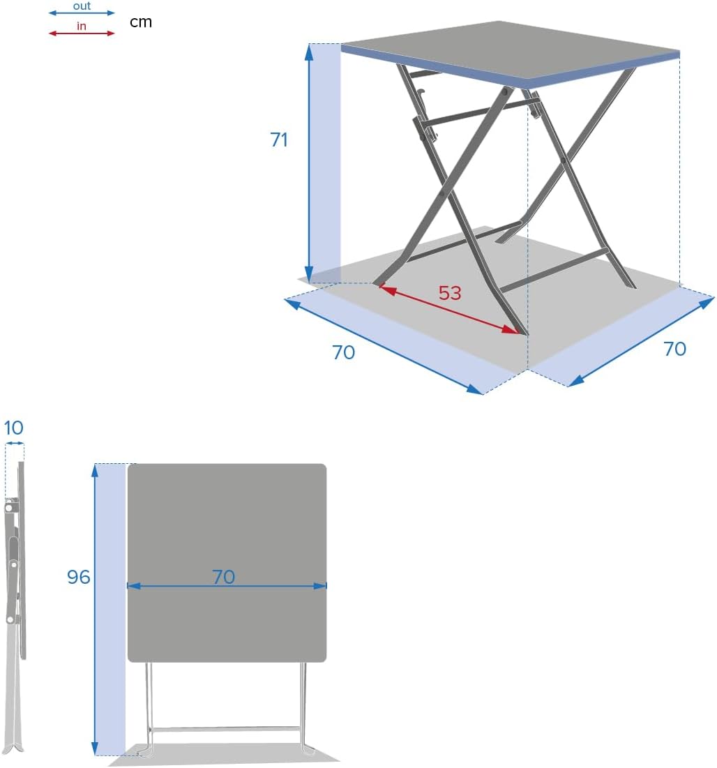 etevert - Greensboro - 2 places - Table carrée pliante acier époxy renforcé