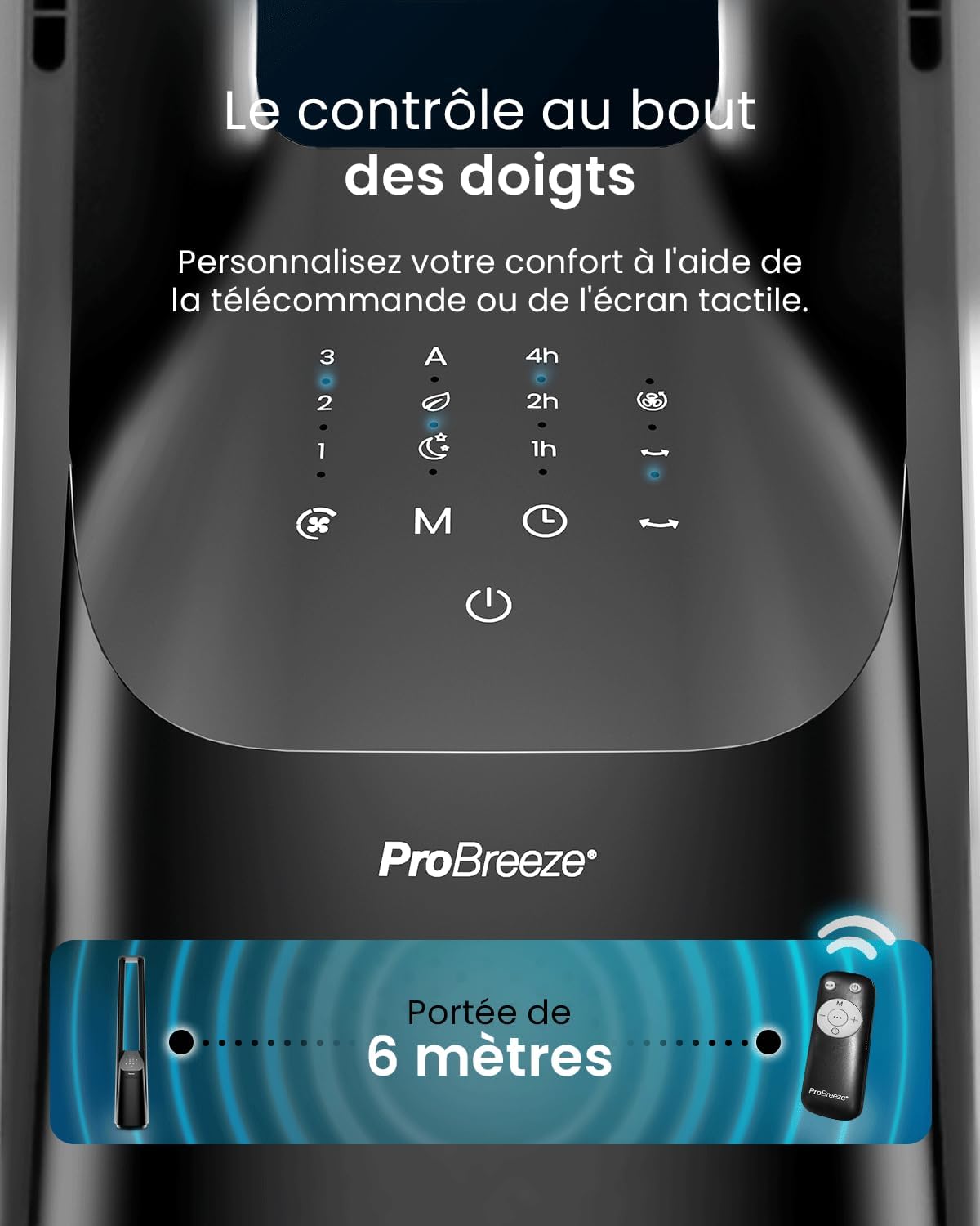 etevert - Ventilateur colonne sans pales - 101 cm - WiFi, ultra silencieux, LED, télécommande, 6 vitesses, 5 modes, o