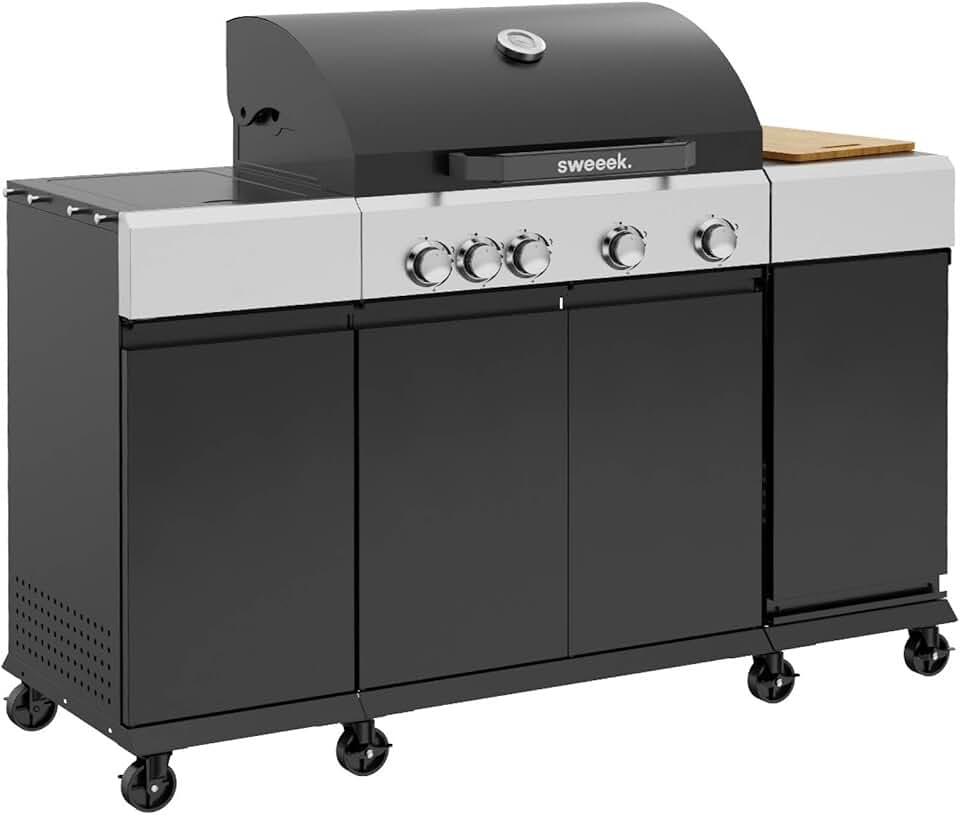 etevert - Maxim barbecue gaz 4 brûleurs, 145,5x61,5x143,5cm, thermomètre, récupérateur, grille chauffante