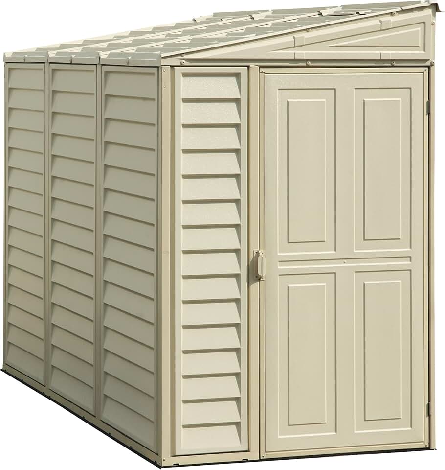 Abri de jardin - etevert SideMate 4 x 8 (2.91 m²) abri de jardin en plastique avec kit de fondation en métal, porte réversible, structure de toit en métal robuste, abri en vinyle sans entretien - Ivoire