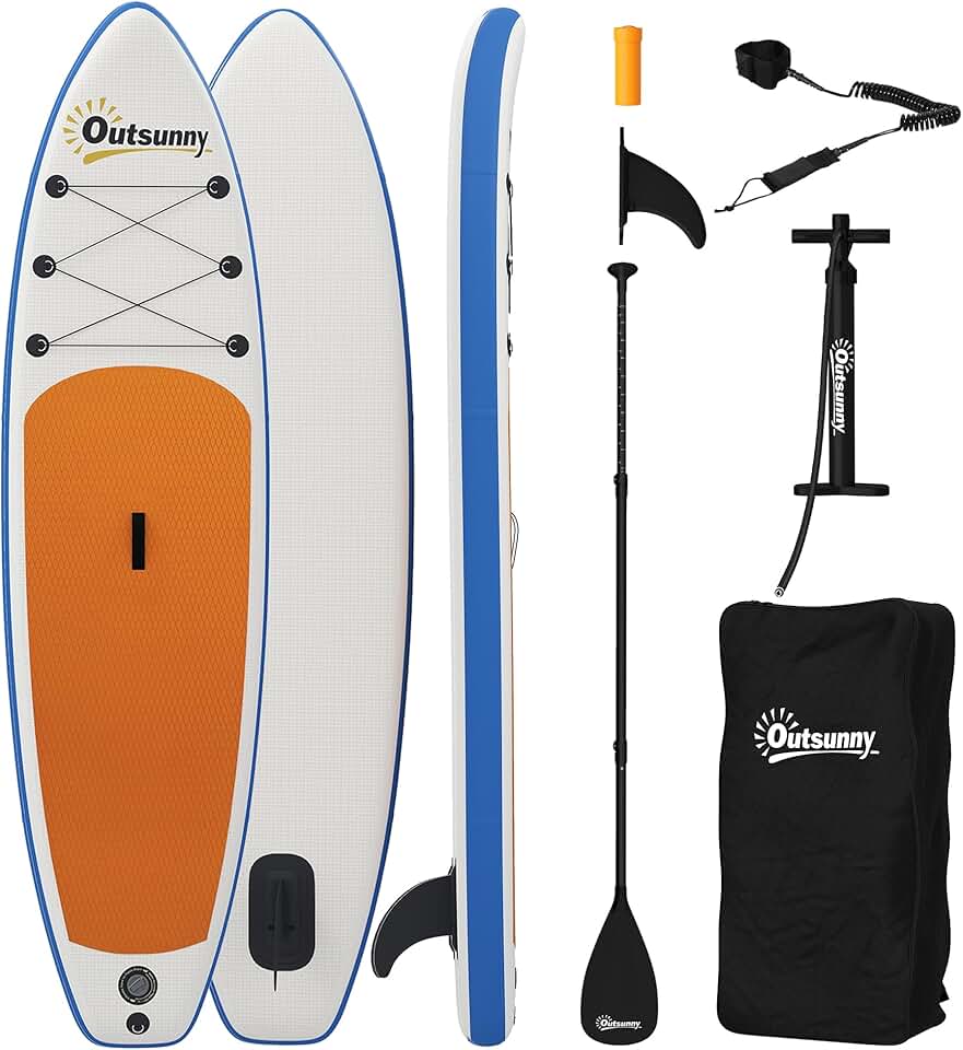 etevert Planche de stand up paddle gonflable de 305 cm avec pagaie réglable en aluminium, aileron amovible, dragonne antidérapante, accessoires pour sac à dos, 150 kg, pour adultes