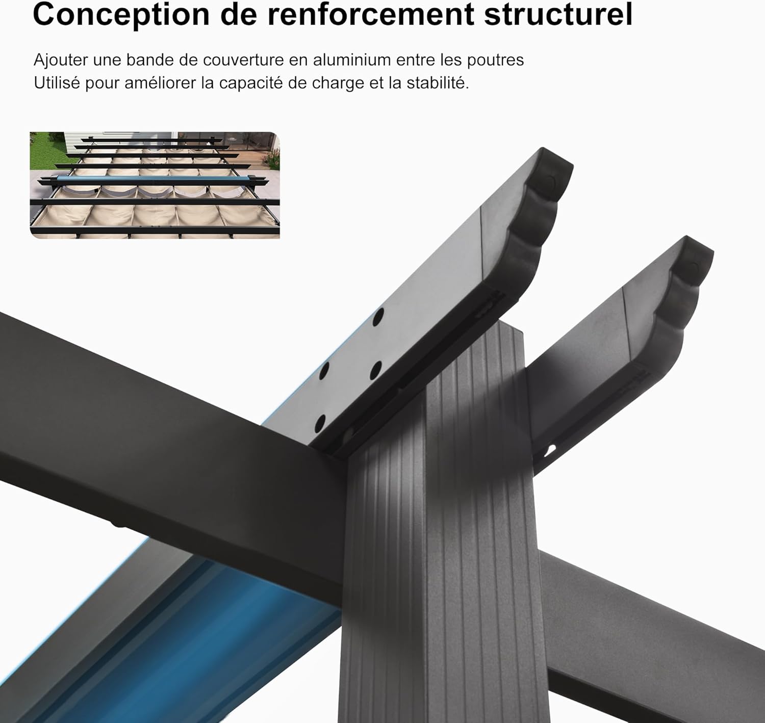 etevert - Pergola alu 5,5x3m, toit rétractable LED, kaki