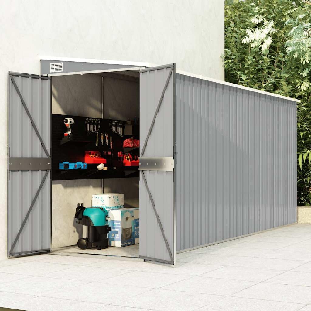 etevert Abri de Jardin Mural Gris 118x382x178 cm Acier galvanisé,Structures extérieures, Cabanes & abris de Jardin,316230