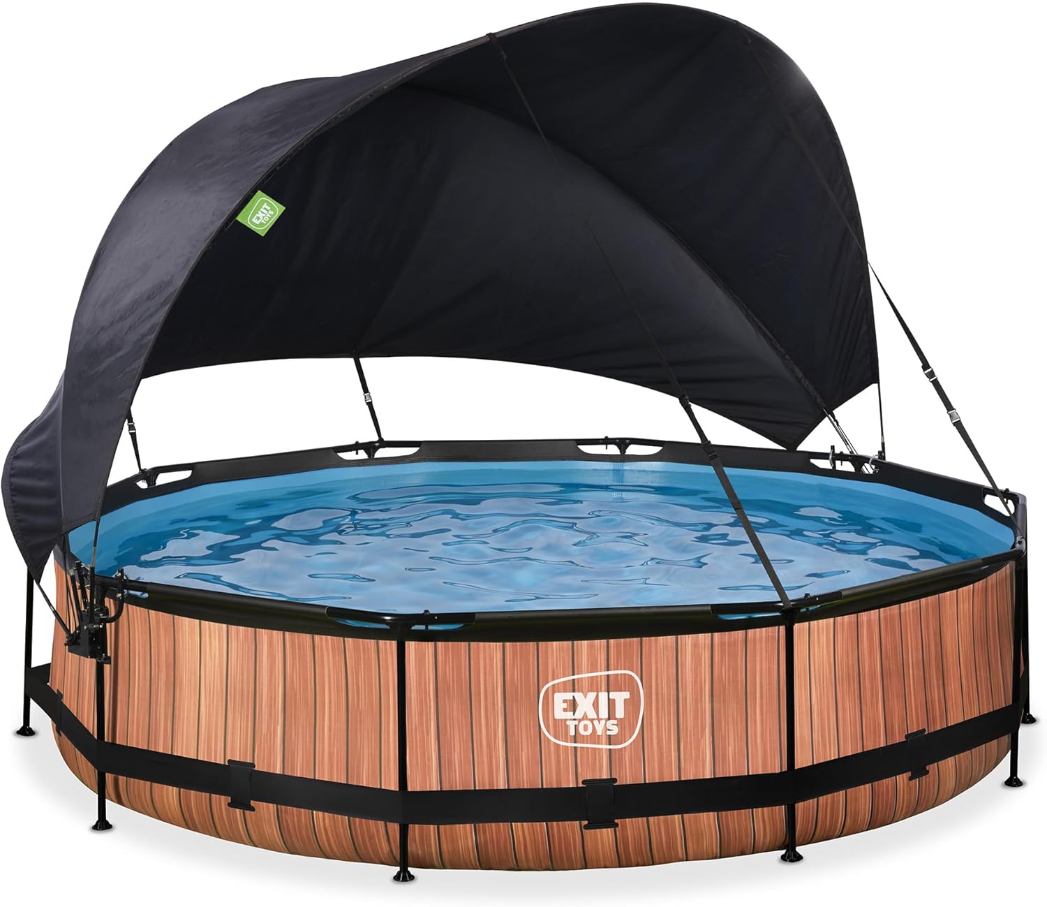 etevert Piscine Wood avec Voile d'Ombrage - ø360x76cm - Piscine Hors Sol Ronde avec Pompe Filtrante à Cartouche - Protection Optimale Contre Les Rayons UV - Entrée Basse - Design Unique - Marron