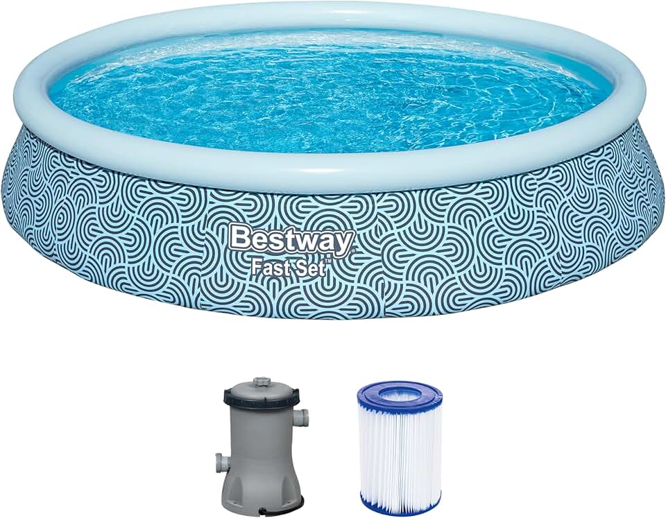 etevert - Fast Set - 396x396x84 cm - Piscine gonflable ronde, gris