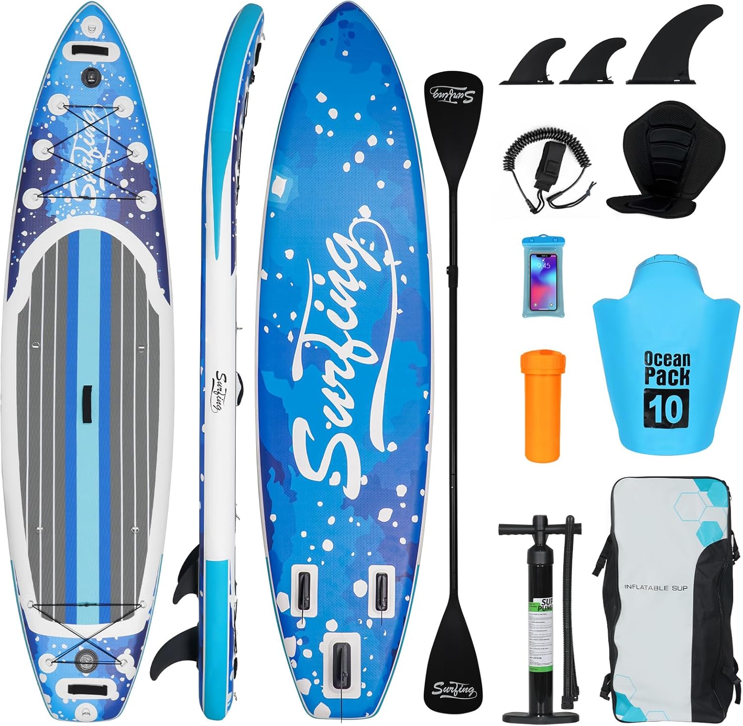 etevert - Paddle gonflable 320/335cm - 2 personnes, siège kayak, jusqu'à 150kg