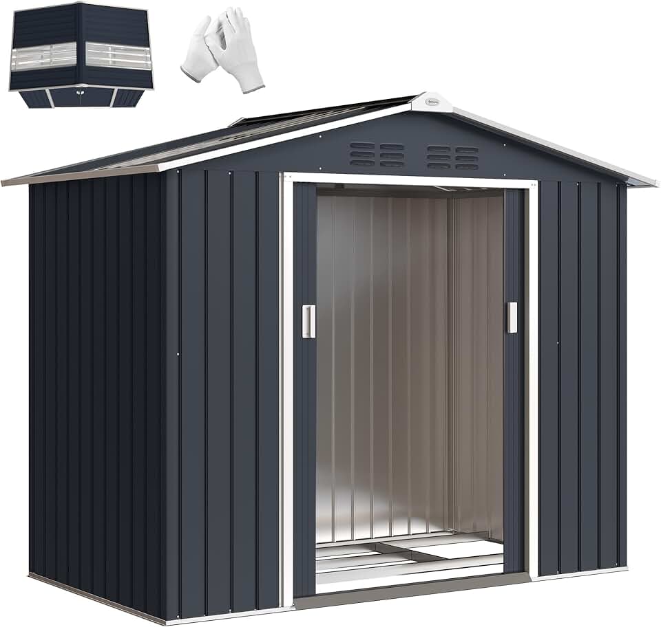 Abri de jardin - etevert - Abri métal avec fondation, porte coulissante, 213x130x185 cm